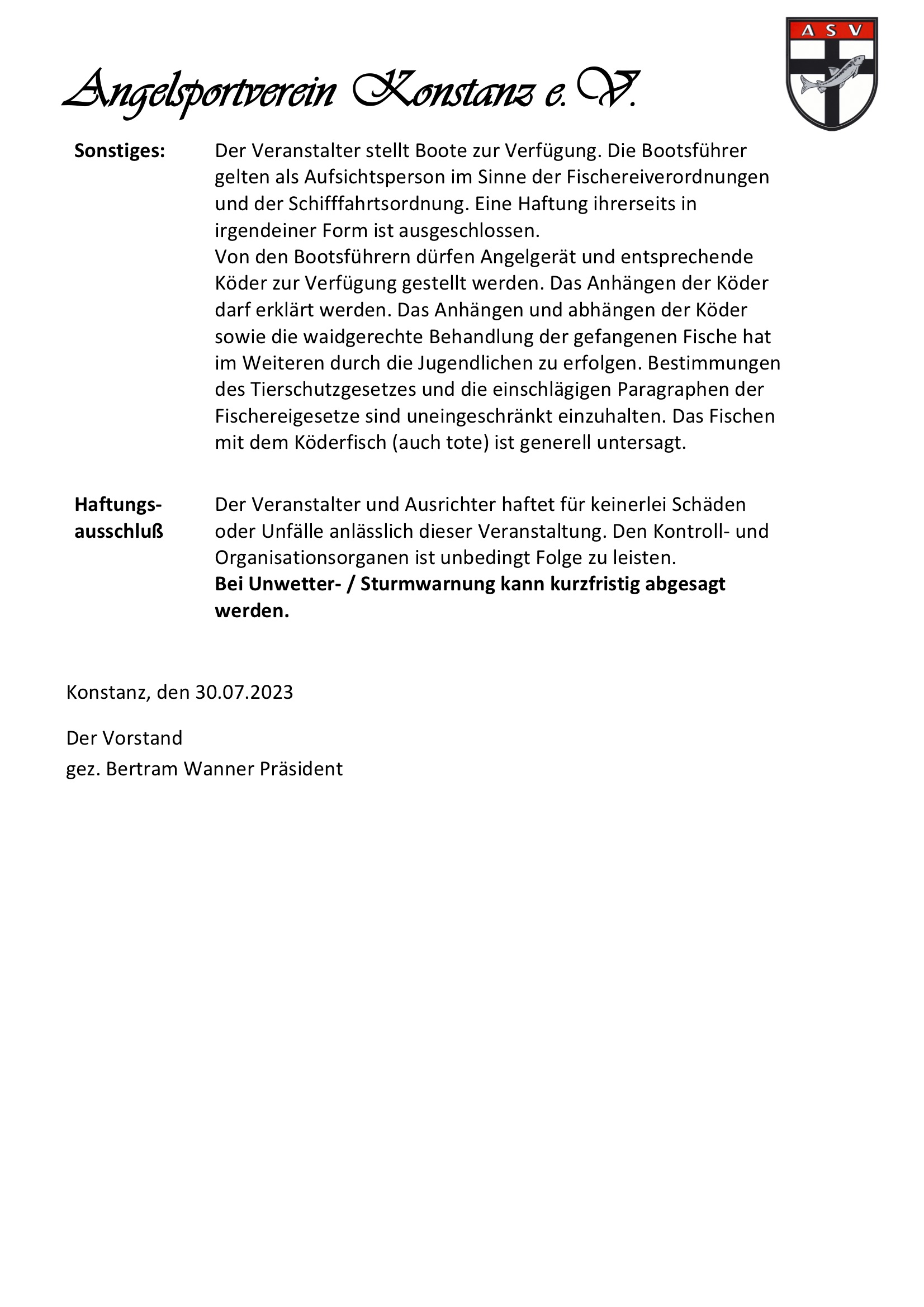 Frichtlefischen Bestimmungen 2023 2